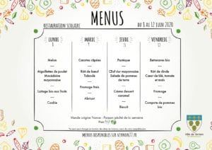 menu restauration scolaire vernon du 8 au 12 juin 2020